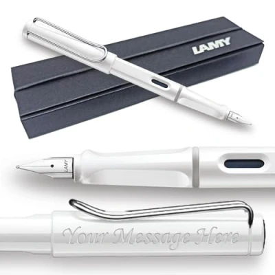 Image of Fountain Pen Lamy Safari Personalised with Engraving (Medium Nib, Glossy White)