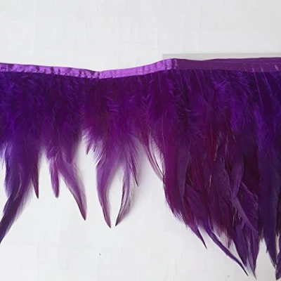 Image of Sowder Rooster Hackle Feather Fringe Trim for Custume Dress Decoration Pack of 5 Yards(Purple)