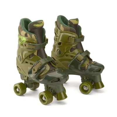 Image of Osprey Roller Skates for Boys and Girls, Kids Beginners, Adjustable Sizing Quad Skates, 4 Wheel Durable Safe Lock Straps, Camo, Multiple Designs (SK3001 S/M)