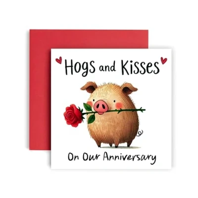 Image of Huxters Cute Anniversary day Card for Husband and Wife Hogs Kisses Wedding 14.8cm (Anniversary)