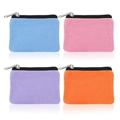 Image of Molain Canvas Small Coin Purse, 4 Pieces Portable Mini Change Purse Bag with Zipper Women Pouch Money for Credit Card ID Keys
