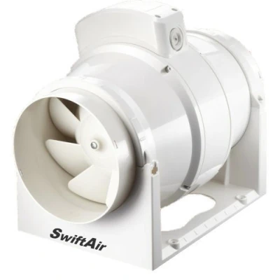 Image of XFLO100T Powerful Inline Mixed Flow Extractor Fan 220m3/h 61 l/s Run ON Timer Bathroom 1 15 min XFLO100 (SMF100T)