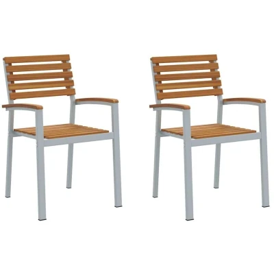 Image of vidaXL Garden Chairs 2 pcs Grey Solid Wood Acacia and Steel