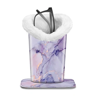 Image of Fintie Plush Lined Eyeglasses Holder with Magnetic Base Premium Vegan Leather Glasses Stand Case, Za lilac Marble, 5.51*3.94*3.54
