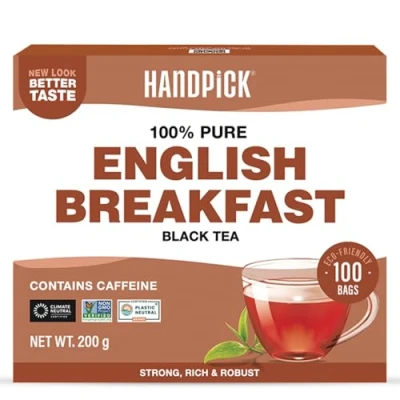 Image of HANDPICK, English Breakfast Black Tea Bags (100 Count) Strong, Robust Eco conscious Bags, Brew &amp; Kombucha