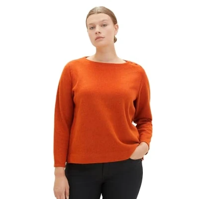 Image of TOM TAILOR Women&#039;s 1038842 Plus Size Sweatshirt, 32403 Gold Flame Orange Melange, 46 Große Größen