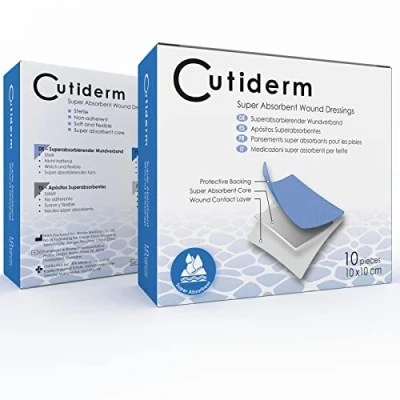 Image of Cutiderm Sterile Low Adherent Super Absorbent Wound Dressings 10cm x Pack of 10 Designed for Highly exuding Wounds