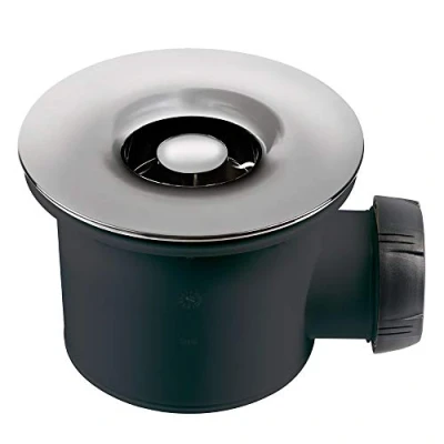 Image of Wirquin 30723743 Whirlpool Shower Drain with Horizontal Outlet for Trays ø90 ABS Dome, Chrome, Grey