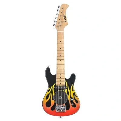 Image of Toyrific Academy of Music Kids Electric Guitar Starter Beginner Pack Set, Premium Bundle with Built in Amp, Bag and Shoulder Strap, Flames