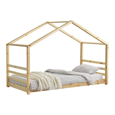 Image of [en.casa] Children&#039;s bed Vardø with slatted frame house Natural wood 90 x 200 cm youth