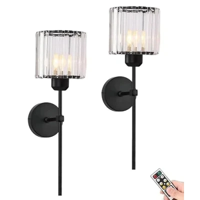 Image of ANUOMY Wireless Wall Sconces Battery Operated Lights Set of 2, Not Hardwired Mounted Lamp with Crystal Shade, Rechargeable Dimmable Sconce Light for Living Room Bathroom Vanity Bedroom