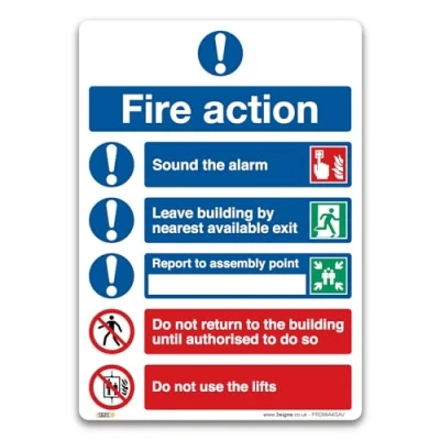 Image of Fire Action Symbolised Plan A4 210x297mm Self adhesive Vinyl Sticker Safety Sign