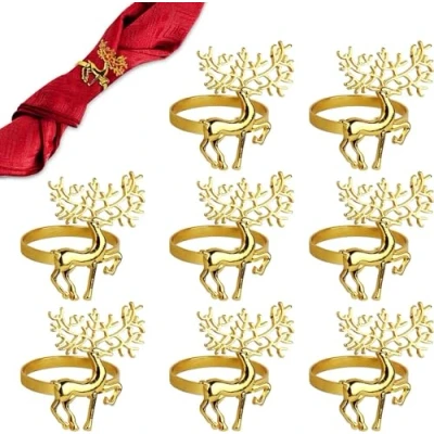 Image of Napkin Rings Set of 8 Reindeer for Christmas Lunch Thanksgiving Party Holiday Wedding Table Decoration