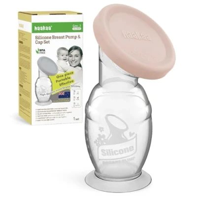 Image of haakaa Manual Silicone Breast Pump with Suction Base and lid Set, One Piece Design, Hands Free Silent Operation, Natural Suction, Spill Proof &amp; Easy to Clean, 5oz/150ml, Blush