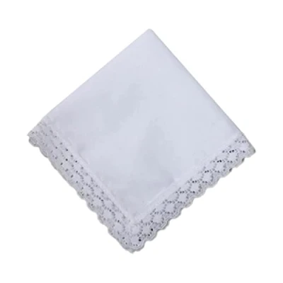 Image of white Hankie women handkerchiefs Cotton Lace Trim Super Soft Washable Hanky Chest Towel Pocket hankies for men diy