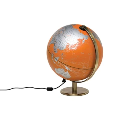 Image of Gentlemen&#039;s Hardware Illuminated World Globe Rotating Desk with Stand, 254mm Diameter, Orange