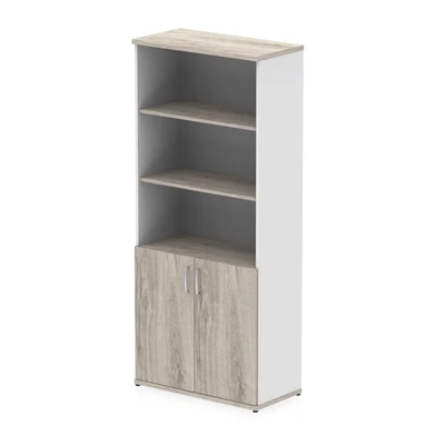 Image of Impulse 2000mm Open Shelves Cupboard Grey Oak/White/Grey Oak Doors
