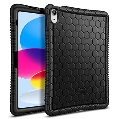 Image of FINTIE Silicone Case Compatible with iPad 10th Generation (2022) 10.9 inch [Honey Comb] Slim Anti Slip Shockproof Soft Protective Bumper Cover, Black
