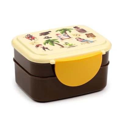 Image of Puckator Jolly Rogers Pirates Clip Lock Stacked Bento Lunch Box with Cutlery Boxes for Adults and Kids Compartments Snack Food Containers Lids Stackable Pots Meal Prep