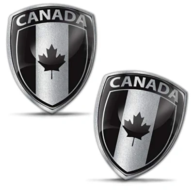 Image of Biomar Labs® 2 x 3D Domed Silicone Badge Stickers Decal Emblem Car Motorcycle Helmet Maple Leaf Canadian Canada Silver National Flag F 144