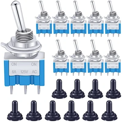 Image of Taiss/10pcs Blue Mini Toggle Switch MTS 102 MZ 3 Pin SPDT ON/ON 6A 125VAC 2 Position Miniature + 10pcs Waterproof Cap