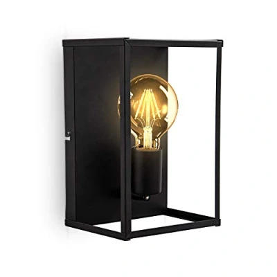 Image of B.K.Licht Ceiling or Wall lamp, E27 Socket, Bulb not Included, Black Metal, cage Shape, Flush Mount Light for Entrance Hallway, Small Sconce 26,2x17,2x14cm/10,3x6,7x5.5in