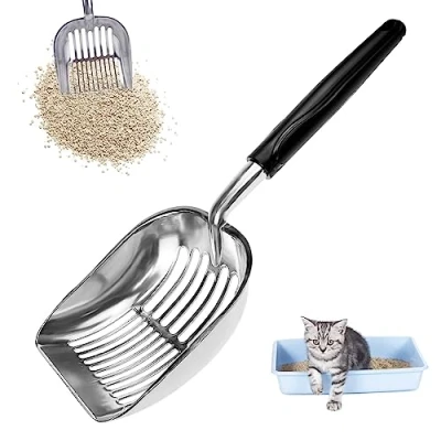 Image of GmeDhc Cat Litter Scoop, Metal Scooper for Cats, Aluminum Shovel, Sifter with Deep Shovel and Ergonomic Long Handle, Non Stick Pet Scoop