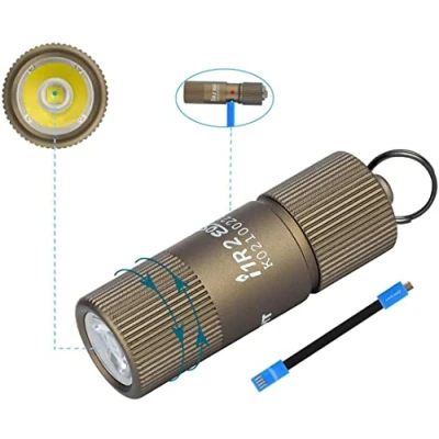 Image of OLIGHT i1R 2 EOS Rechargeable Keychain Torch 150 Lumens LED Flashlights, Mini Pocket Keyring Light for Night Walking or Camping (Desert Tan)