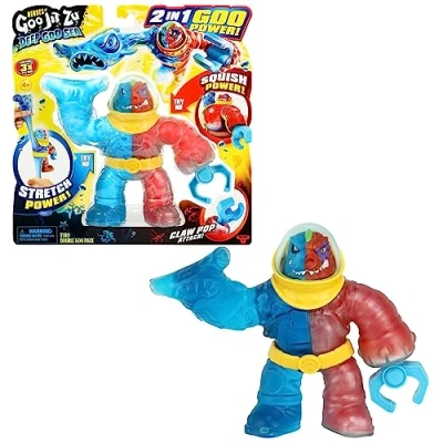 Image of Heroes of Goo Jit Zu Deep Sea Tyro Double Pack. Stretchy, Squishy 6.5 Inch Figure With 2 In 1 Power And Claw Pop Attack Weapon.