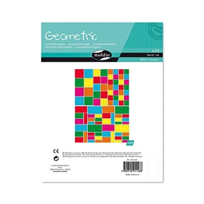 Image of Maildor Ref AE118O Geometric Stickers (Pack of 20 Sheets) Assorted Rectangles &amp; Square Shapes 21 x 16cm, Brightly Coloured, Pack Contains Approximately 1800