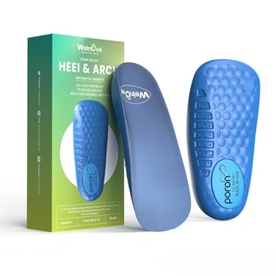 Image of Welnove Memory Foam Heel Insert,Plantar Fasciitis Insoles for Pain Shock Absorption &amp; Extra Cushioning Comfort Inserts Work Boot Spur Relief,3/4 Length,Women 4 7.5 Men 7