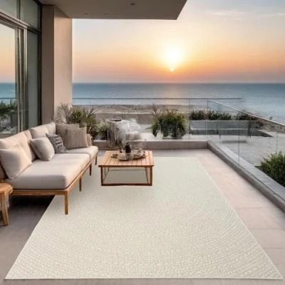 Image of the carpet Kansas robust indoor and outdoor in natural jute look, weatherproof, suitable for patio garden, Cream, ca. 160 x 230 cm