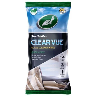 Image of Turtle Wax Clear Vue Car Glass Cleaner Wipes Quick &amp; Easy Streak Free Removes Finger Marks, Grime Tobacco Stains On Windows, Mirrors Camera Lenses Re Sealable Pack (Pack of 24)