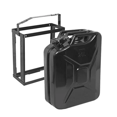 Image of 20lt Metal BLACK Jerry Can + Lockable Holder fuel Carrier petrol diesel 20L