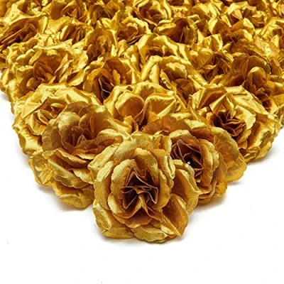 Image of Hundnsney Silk Flower Heads,50Pcs for Hat Clothes Album Decoration, Wedding Decoration (Gold)