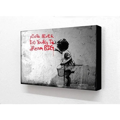 Image of Banksy Never Too Young To Dream Big Horizontal 6 x 4 Inches Postcard Size Block mounted print