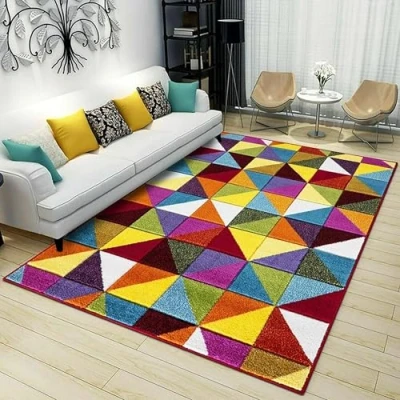 Image of swift New Bright Multicolour Rug, Heat Set Thick Polypropylene Multi Design Carpet, Comfy Geometric Pattern Mat for Floor, Bedroom, Living Room, Indoor Area, Gmtrc Trngle, 60 x 110 cm