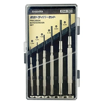 Image of 6 Piece Precision Screwdriver Set, Mini Sizes, Slot Head/Tips with Custom Hard case. ENGINEER dm 30
