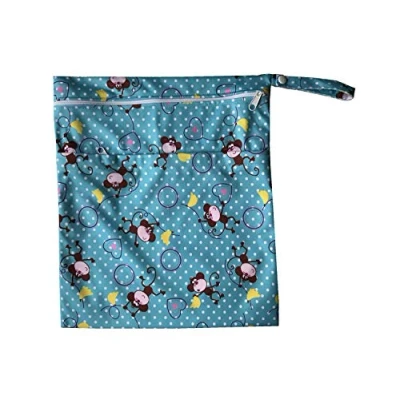 Image of MUMBABY Wet Dry Bag for Baby Cloth Diaper Nappy Reusable with Two Zippered Pockets (Monkey)
