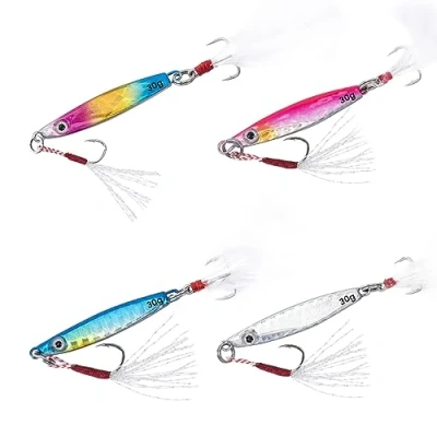 Image of Goture Fishing Jigs,Vertical Jig Saltwater, Fast Sinking Jigging Lures,Speed Fall Jigs with Assist Hooks and Treble Hooks, Spoon Lures for Tuna, Salmon,S triped Bass(21g 4Pcs)