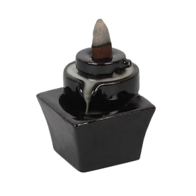 Image of Majestic Black Tiered Fountain Backflow Incense Burner 7cm x (1 Pc.) Unique &amp; Eye Catching Design Enhance Relaxation Meditation, Premium Ceramic Ideal for Artistic Home Decor