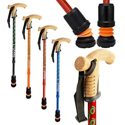 Image of Flexyfoot Shock Absorbing Cork Handle Walking Stick Improved Comfort, Grip, Safety Colour: Red