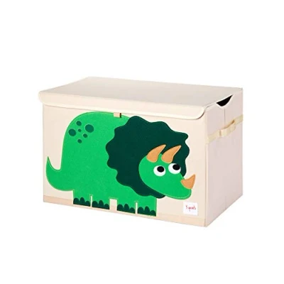 Image of 3 Sprouts Large Toy Chest with Lid and Handles Sturdy Box Storage Organiser for Boys &amp; Girls, Spacious Collapsible Fabric Box, Dinosaur