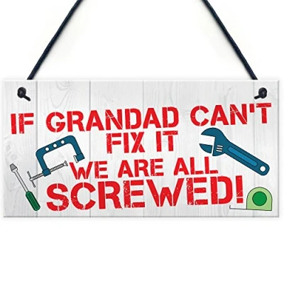 Image of RED OCEAN Grandad Fix It Screwed Man Cave Garage Shed Hanging Plaque Dad Gift Sign Funny