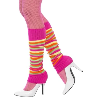 Image of Smiffys Legwarmers, Neon Striped, 1980&#039;s Fancy Dress, 1980s Dress Up Accessories