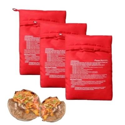 Image of 3 Pack Baked Potato Microwave Bag, Reusable Cooker Pouch, Washable Baking Bag for Oven, Perfect Steaming Cooking Yams, Corn