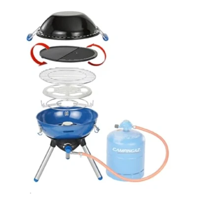 Image of Campingaz Party Grill 400, All in One Portable Camping BBQ, with Grid, Griddle and Plancha, Lid Doubles as a Wok, 2000 W, Blue