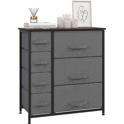 Image of HOMCOM Chest of Drawers with 7 Drawers, Fabric Large Storage Space, Dresser Metal Frame, Adjustable Feet for Bedroom Living Room, Dark Grey