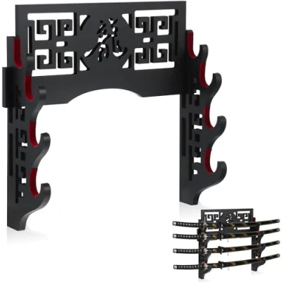 Image of Z fiber Velvet Protect Sword Wall Mount Holder Display Stand for Katana Wakizashi Genji and Samurai Swords Hollow,4 Tier