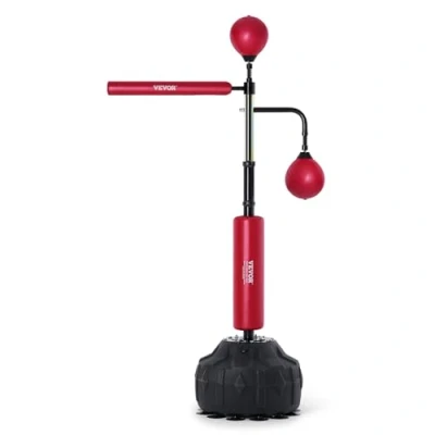Image of VEVOR Boxing Speed Trainer, Punching Bag with Stand, Reflex for Teens &amp; Adults, Height Adjustable Free Standing Strike Set Gloves, Workout Home Gym Training, Red